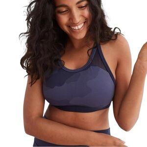 Aerie Chill Play Move Navy Camouflage Cross Back Padded Sports Bra Size M #2017